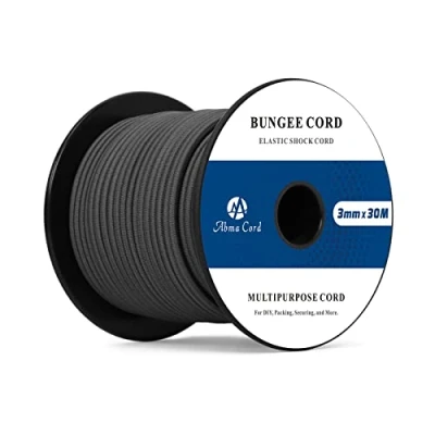 Afbeelding van Abma Cord Bungeekoord 3mm 30M Rubberen Touw Elastisch Koord Expandertouw Spankoord Elastiek voor Camping, Zeildoek, Aanhangwagen, Rugzak, Tentstok, Kajak Zwart