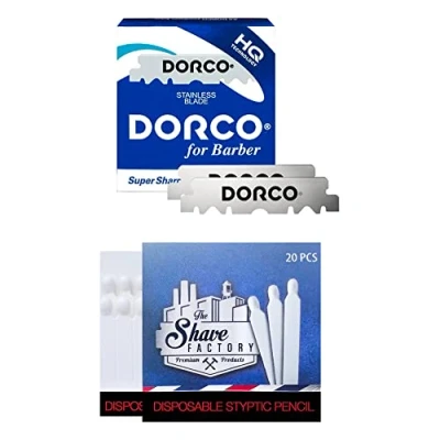 Afbeelding van Dorco 100 RVS Single Edge Razor Blades + 20 hemostatische lucifers Shave Factory