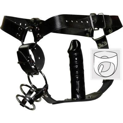 Afbeelding van Leren Heren String met Anaal Dildo