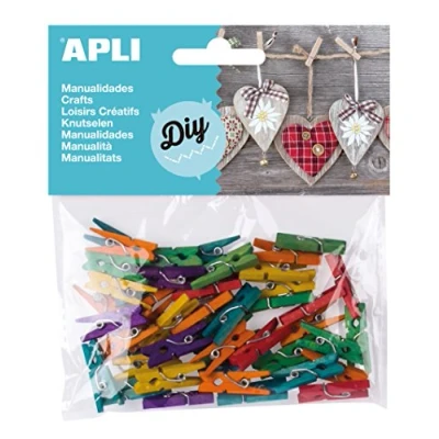 Afbeelding van Apli Houten Gekleurde Mini Wasknijpers, Blister Met 45 Stuks In Geassorteerde Kleuren Wasknijper
