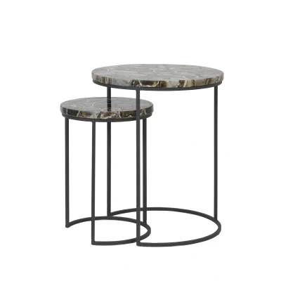 Afbeelding van Light &amp; Living Axat bijzettafel set van 2 bruin/zwart Metaal