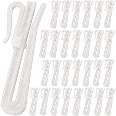 Afbeelding van Fiyuer gordijnhaken 50 stuks verstelbare gordijnclips plastic Knijpplooi Gordijnband Flat Panel Cliphaak Wit Eenvoudig te installeren 7 cm