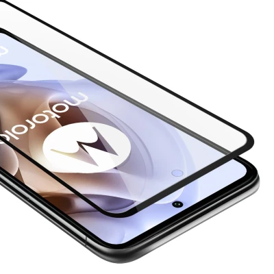 Afbeelding van Cadorabo Screenprotector geschikt voor Motorola MOTO G31 / G41 Volledig scherm pantserfolie Beschermfolie in TRANSPARANT met ZWART Gehard (Tempered) display beschermglas 9H hardheid 3D Touch