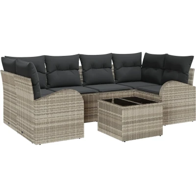 Afbeelding van vidaXL 7 delige Tuinbank Set met Kussens Lichtgrijs Poly Rattan