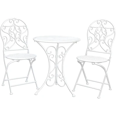 Afbeelding van Clayre &amp; Eef Bistroset Bistrotafel Bistrostoel 3 delig Ø 60x70 Wit