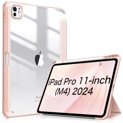 Afbeelding van FINTIE Hybride hoes compatibel met iPad Pro 11&quot; (2024) M4, [Ingebouwde potloodhouder] Schokbestendige transparante achterkant, automatisch waken/slapen, roségoud