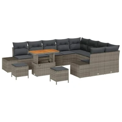 Afbeelding van vidaXL 12 delige Tuin Sofaset met Kussens Grijs Poly Rattan Acacia