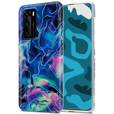 Afbeelding van Cadorabo Hoesje geschikt voor Huawei P40 in Blauw Roze marmer No. 17 Beschermhoes gemaakt van TPU siliconen Case Cover met mozaïek motief