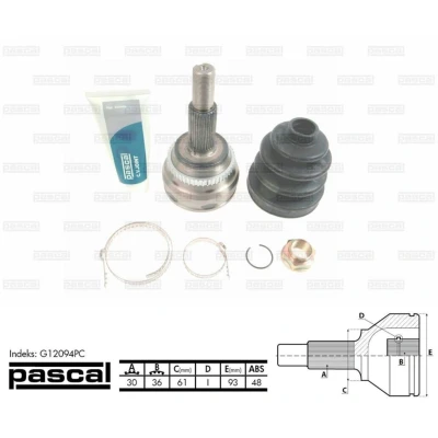 Afbeelding van Homokineet reparatie set, aandrijfas PASCAL G12094PC