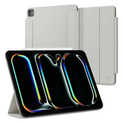 Afbeelding van Spigen AirSkin Folio OneTap Case Compatibel met iPad Pro 13 Inch 7e Generatie M4 (2024) Slanke en lichtgewicht beschermhoes Volledig afneembaar deksel Magneet Grijs