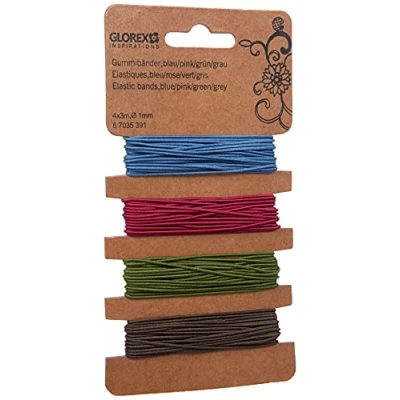 Afbeelding van GLOREX 6 7035 391 elastiekjes, 4 x 3 m Ø 1 mm blauw/roze/groen/grijs, meerkleurig, eenheidsmaat