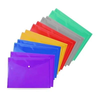 Afbeelding van 50 A4 / Foolscap Document Plastic Portefeuilles Helder Transparant Popper Portemonnee/Papieren Portemonnees Verschillende kleuren