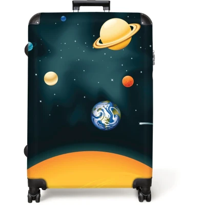 Afbeelding van NoBoringSuitcases.com® Koffer groot Reiskoffer lichtgewicht Planeten Ruimte Aarde Kinderen Rolkoffer met 4 wielen Grote trolley XL 98 liter bagage