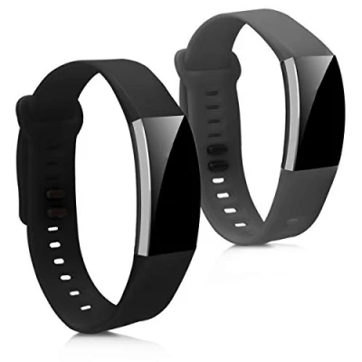 Afbeelding van kwmobile 2x horlogebandjes geschikt voor Huawei band 2 / Pro bandje Smartwatch bandjes van TPU Activity tracker horloge in grijs zwart