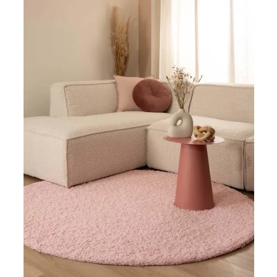 Afbeelding van Hoogpolig Vloerkleed Shaggy Trend Effen Rond Lichtroze 100 Cm