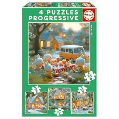 Afbeelding van Educa Set van 4 progressieve puzzels voor kinderen, 12 tot 25 delen, stad konijnen, afmetingen: 16 x cm, aanbevolen vanaf 3 jaar (20217)