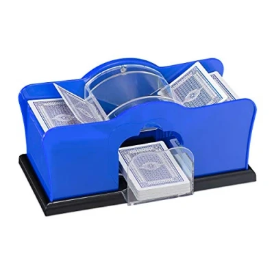 Afbeelding van Relaxdays Kaartenschudmachine handmatig voor 2 decks kaartenmachine blauw