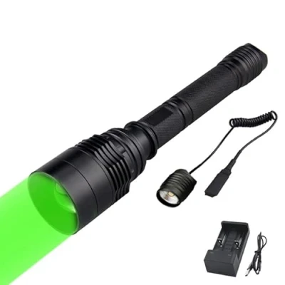 Afbeelding van WESLITE Zaklamp groen voor jacht, zaklamp, licht, zoombare lamp de 350 meter, nachtzichtapparaat, met drukschakelaar, verlengbuis en oplaadbare batterijen