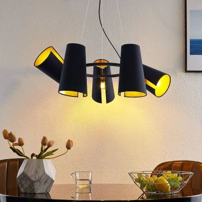 Afbeelding van Lucande hanglamp 5lichts ijzer, textiel H: 28 cm E27 zwart, goud