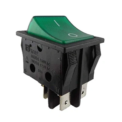 Afbeelding van Inbouwtuimelschakelaar, 2 polig (4pin), 16A, 250 28,5 x 21,9 mm, groen verlicht (2)