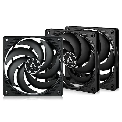 Afbeelding van ARCTIC P12 Slim PWM PST (3 Stuk) PC Fan, 120mm Ventilator, Geoptimaliseerd voor statische druk, Case Fan met aansluiting (PWM Sharing Technology), Bijzonder smal, 300 2100 rpm Zwart