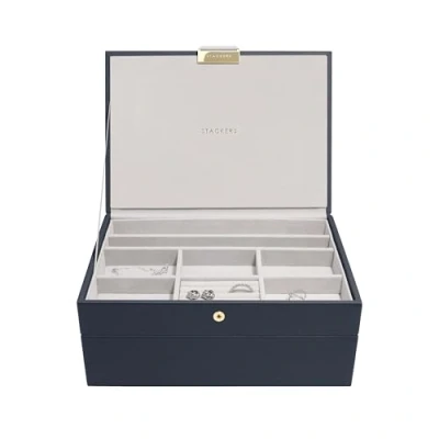 Afbeelding van Stackers Navy Classic Medium Sieradendoos Set van 2