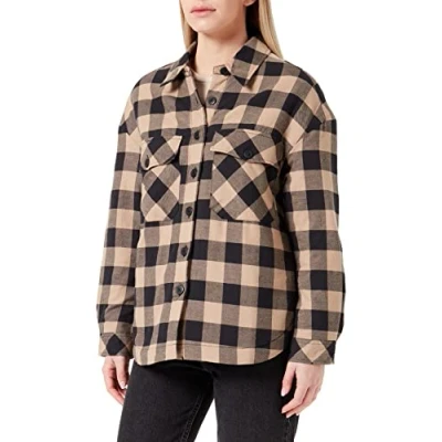 Afbeelding van Urban Classics Langarm Overhemdblouse, Dames, Maat: Medium, Black softtaupe