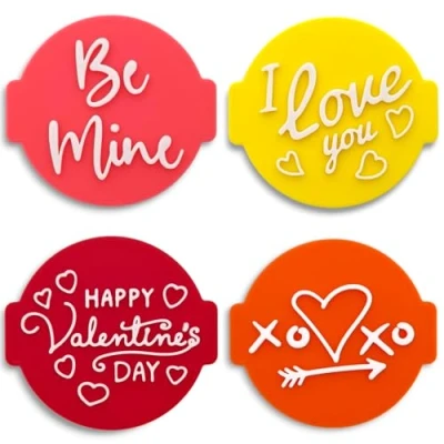 Afbeelding van Happy Valentines Day (set van 4 stempels) Embosser stempel voor fondant, glazuur, cupcake, cake, koekjes, decoratie