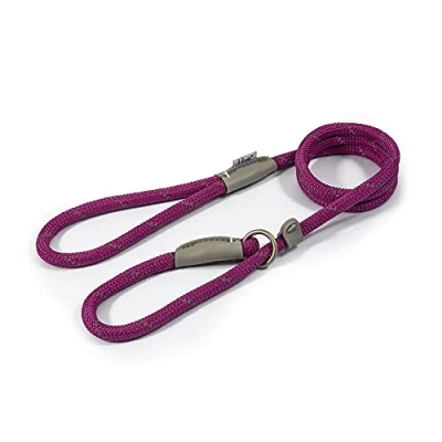 Afbeelding van Ancol Viva Reflecterend touw en echt lederen slip Lead. 120x 1 cm. PAARS