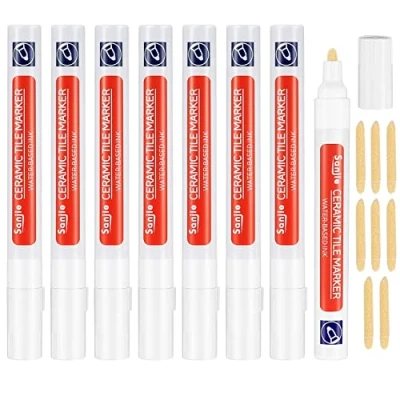 Afbeelding van Voegenstift, wit, 8 stuks, voegenwit, pen voor tegels in de badkamer, voegreparatiepen met reservepunt, reparatiestift tegels, muur, vloertegelvoegen, vloeren keuken en badkamer