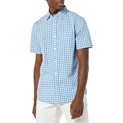 Afbeelding van Amazon Essentials Heren Slim Fit Poplin Shirt met korte mouwen, Lichtblauw Wit Gingham, XX Large
