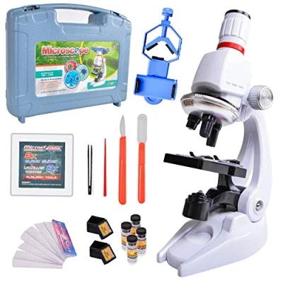 Afbeelding van ALEENFOON Microscoop voor kinderen, 100 x 400 1200 wetenschappelijke vergroting telefoonhouder, kunststof doos, microscoop, set studenten, vroeg onderwijs