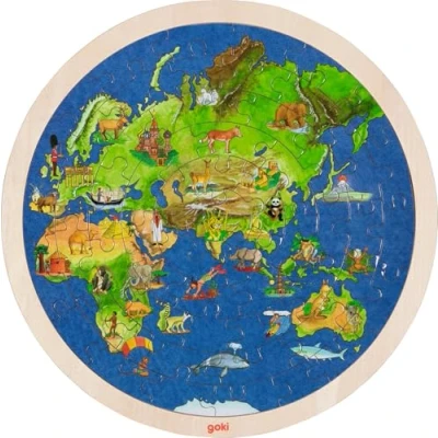 Afbeelding van Goki Dubbelzijdige Houten Puzzel Wereldbol, 57st.