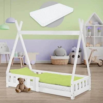 Afbeelding van Ledikant met uitvalbeveiliging en lattenbodem 70x140 cm Wit grenenhout ML Design