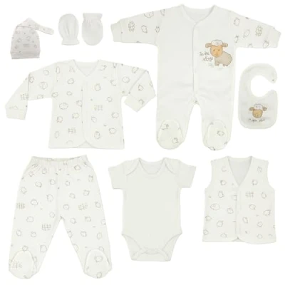 Afbeelding van Babycadeauset voor pasgeborenen, 100% natuurlijk katoen, eerste uitrusting, uniseks kleding, cadeauset, babyuitrusting baby&#039;s van 0 4 maanden (ecru)
