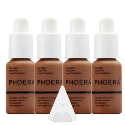 Afbeelding van Glamza Phoera Foundation volledige dekking make up set 24 uur langdurige olie controle zachte gladde matte vlekkeloze concealer crème Inc x4 30ml &amp; Siliconen Blender Spons (110