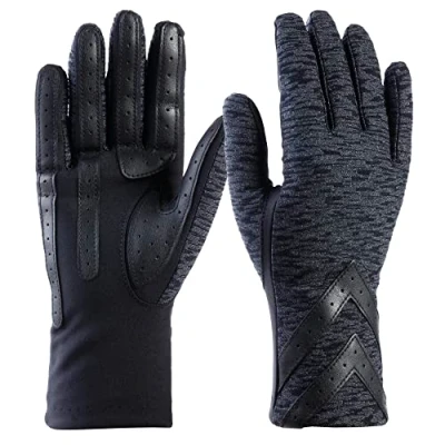 Afbeelding van Isotoner Dames Spandex touchscreen koud weer met warme fleece voering en Chevron details handschoenen, Zwart gestructureerd Smartdri, L/XL