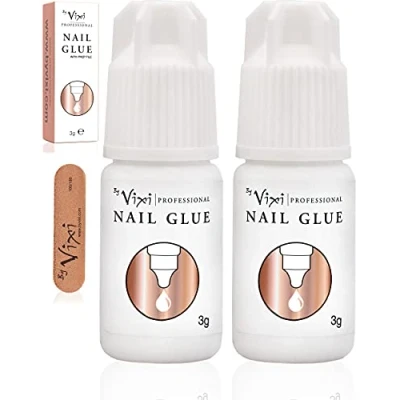 Afbeelding van By Vixi 2 x 3g EXTRA STERKE NAGELLIJM met en GRATIS VOORBEREIDINGSBESTAND Doorzichtige, Onmiddellijk Drogende Kleefstof, Professionele Salonkwaliteit