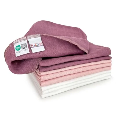 Afbeelding van MAKIAN Luiers verpakking van 9 stuks, 40 x cm, Oeko Tex® standaard 100 getest, spuugdoeken in premium kwaliteit, 4 laagse stoffen luiers, orchidee/poeder/wit