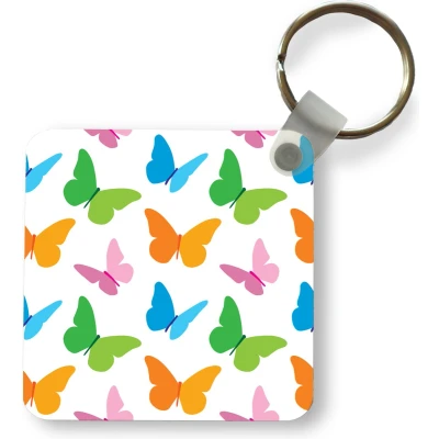 Afbeelding van Sleutelhanger Een illustratie van meerdere vlinders Plastic Rond Uitdeelcadeautjes