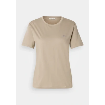 Afbeelding van GANT Shield SS Tshirt basic, Dames, Maat: Medium, Taupe beige