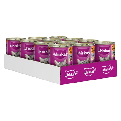 Afbeelding van Whiskas 1+ Blikken in Gelei / Saus 12 x 400 g Kattenvoer Gevogelte Terrine
