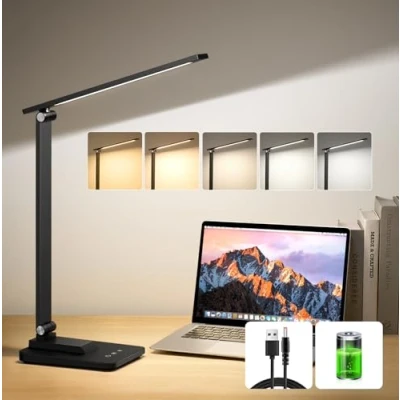 Afbeelding van draadloze led tafellamp, 5 kleuren + 10 helderheidsniveaus, oplaadbare bureaulamp, 3600 mAh, opvouwbaar, bureaulamp