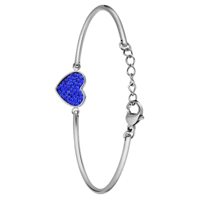 Afbeelding van Lucardi Dames Stalen Armband hart met kristal sapphire Staal Zilverkleurig 20 cm