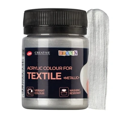 Afbeelding van Decola — Metallic Zilveren Textielverf 50ml Textielkleur Met Hoog Pigment Gemaakt Door Neva Palette