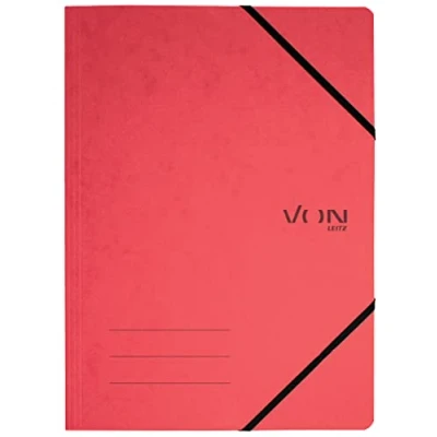 Afbeelding van VON Leitz Set van 5 documentenmappen A4, met elastische bandsluiting, karton, voor 150 vel, lichte project en papieropslag, school, studie thuis, rood, 30110025
