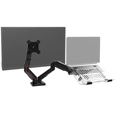 Afbeelding van Duronic DMDCL1X1 Dubbele PC Monitor Beugel Aluminium Hoogte Verstelbare Arm voor 1 13 24 LED LCD Scherm en Laptop 2 Schermen VESA 75 100 plaat Tablet Computer Beeldscherm Gasveer