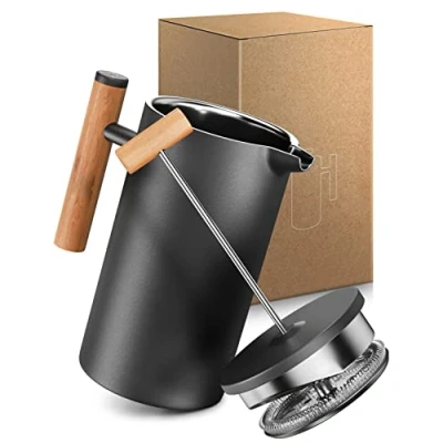 Afbeelding van Thermo French Press roestvrij staal, 0,6 liter, 3 kopjes, verkrijgbaar in maten, dubbelwandig: houdt lang warm, koffiepers