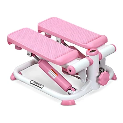 Afbeelding van Sunny Health &amp; Fitness P2000 Ministepper voor low impact training, trapstepper, cardio apparatuur met weerstandsbanden, digitale monitor, omhoog en omlaag, roze