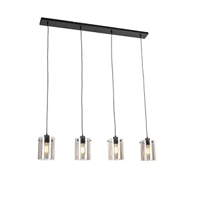 Afbeelding van QAZQA Design hanglamp zwart met smoke glas 4 lichts Dome